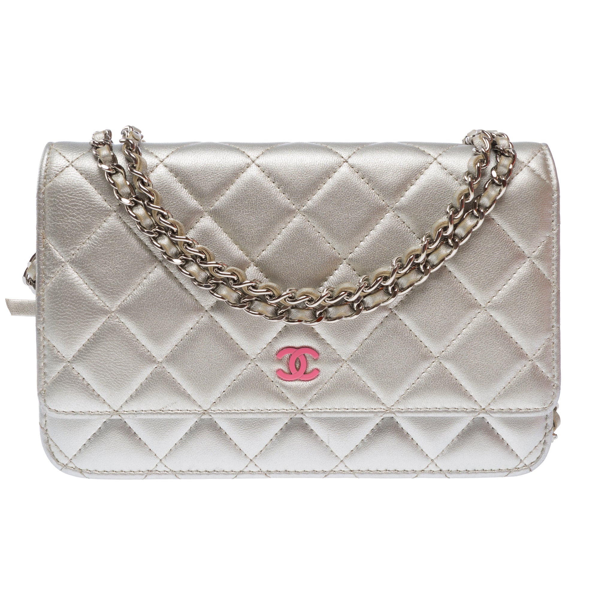 Sac CHANEL Wallet on Chain en Cuir Argent - 103566
