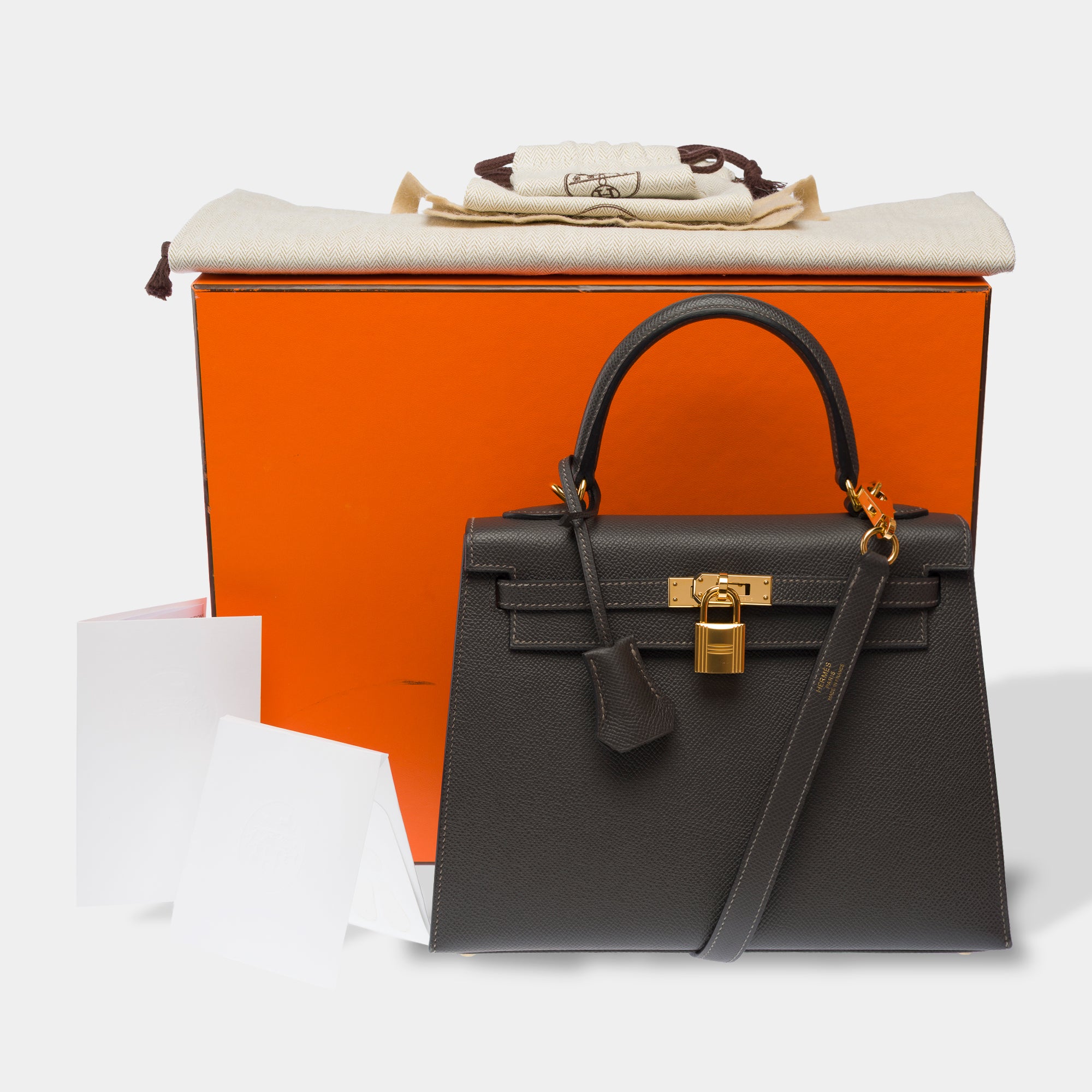 Sac HERMES Kelly 25 en Cuir Gris - 103628