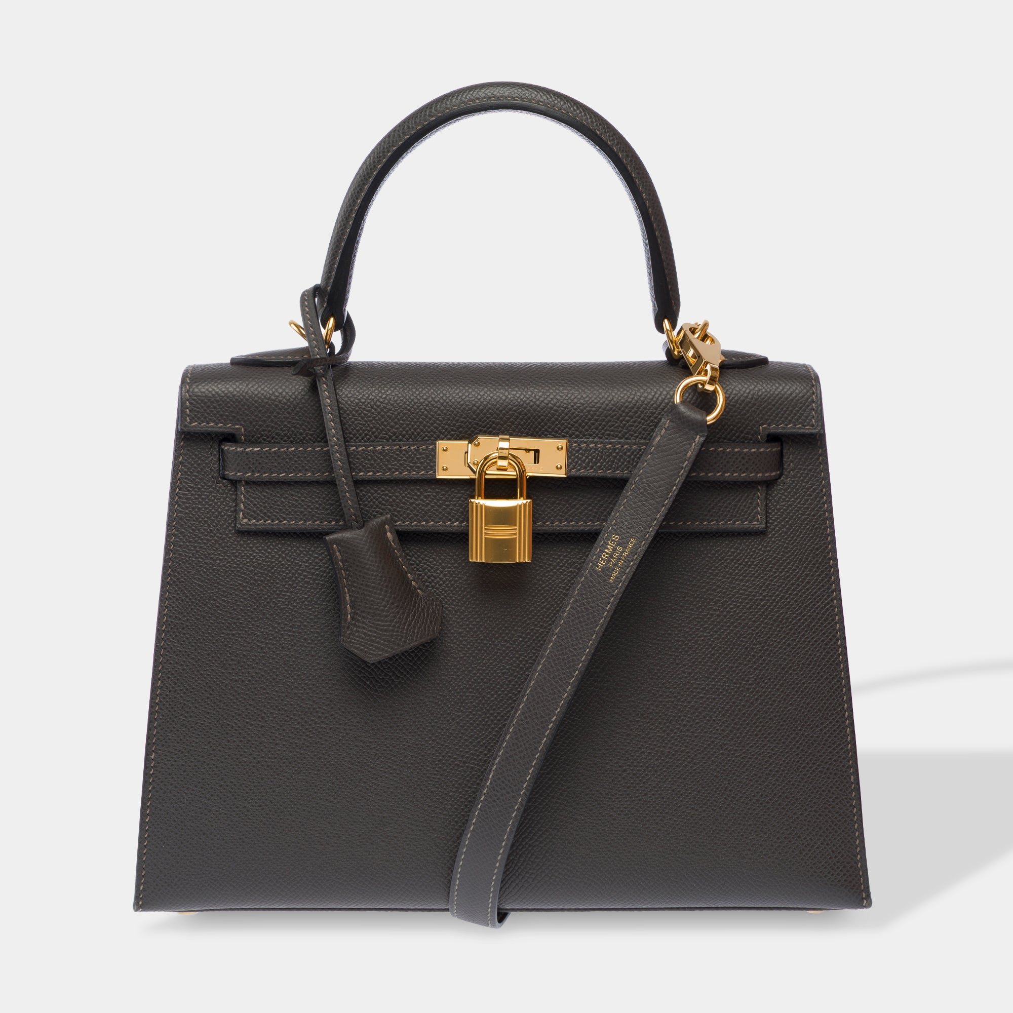 Sac HERMES Kelly 25 en Cuir Gris - 103628