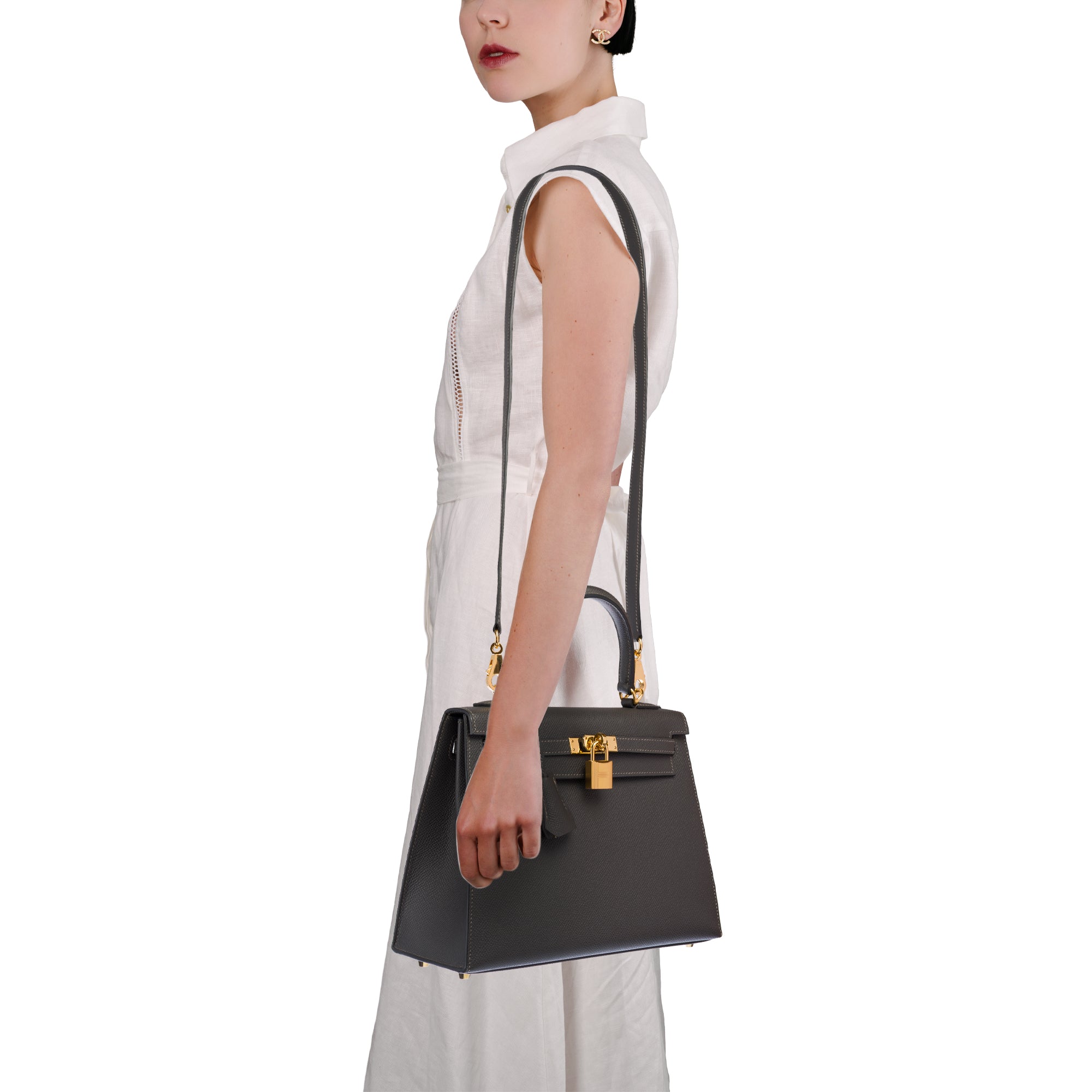 Sac HERMES Kelly 25 en Cuir Gris - 103628