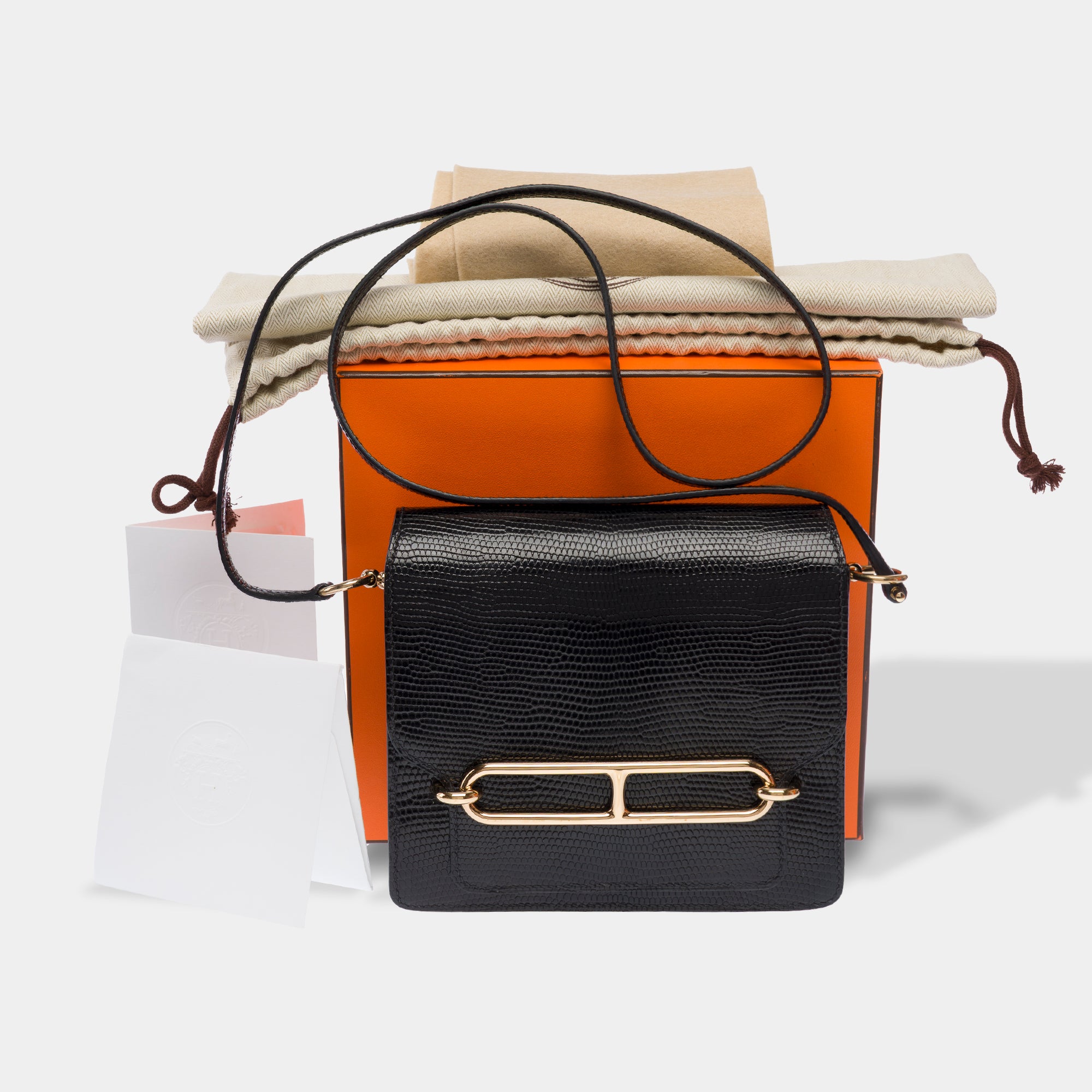 Sac HERMES Roulis en Lèzard Noir - 103657
