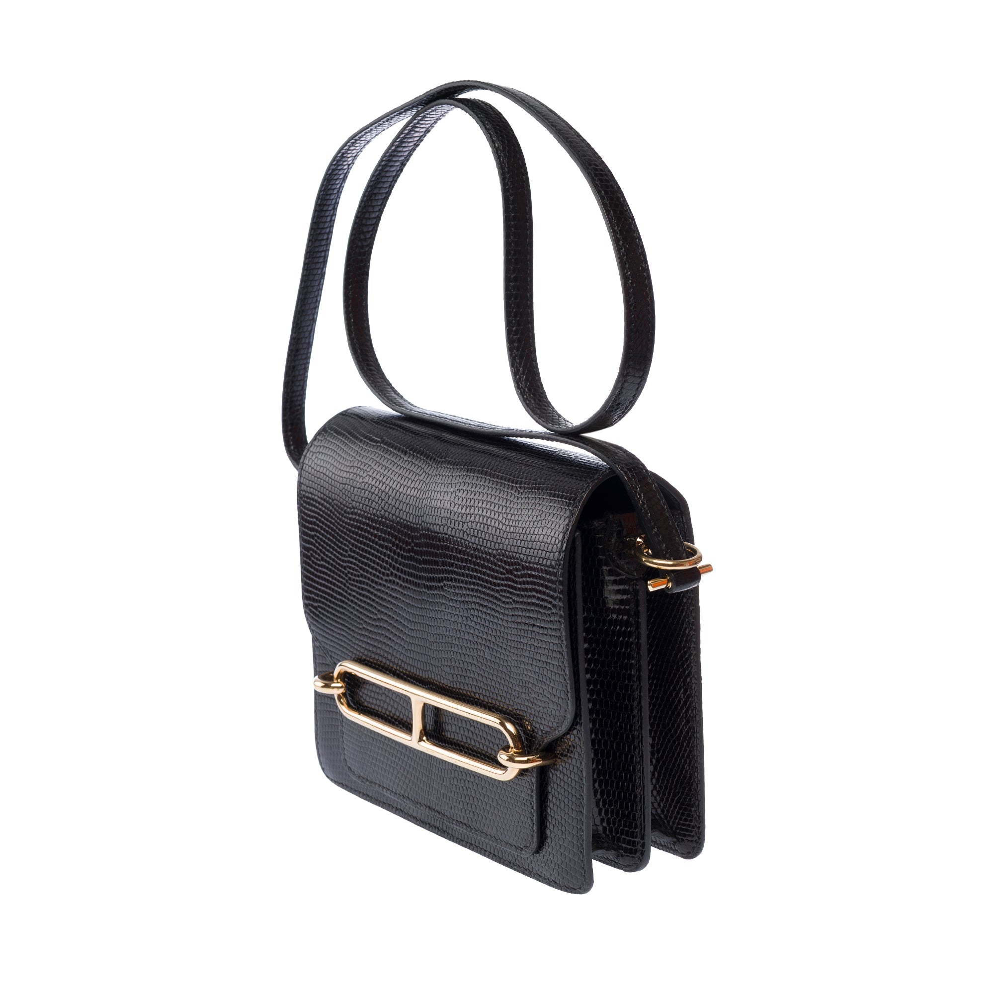 Sac HERMES Roulis en Lèzard Noir - 103657