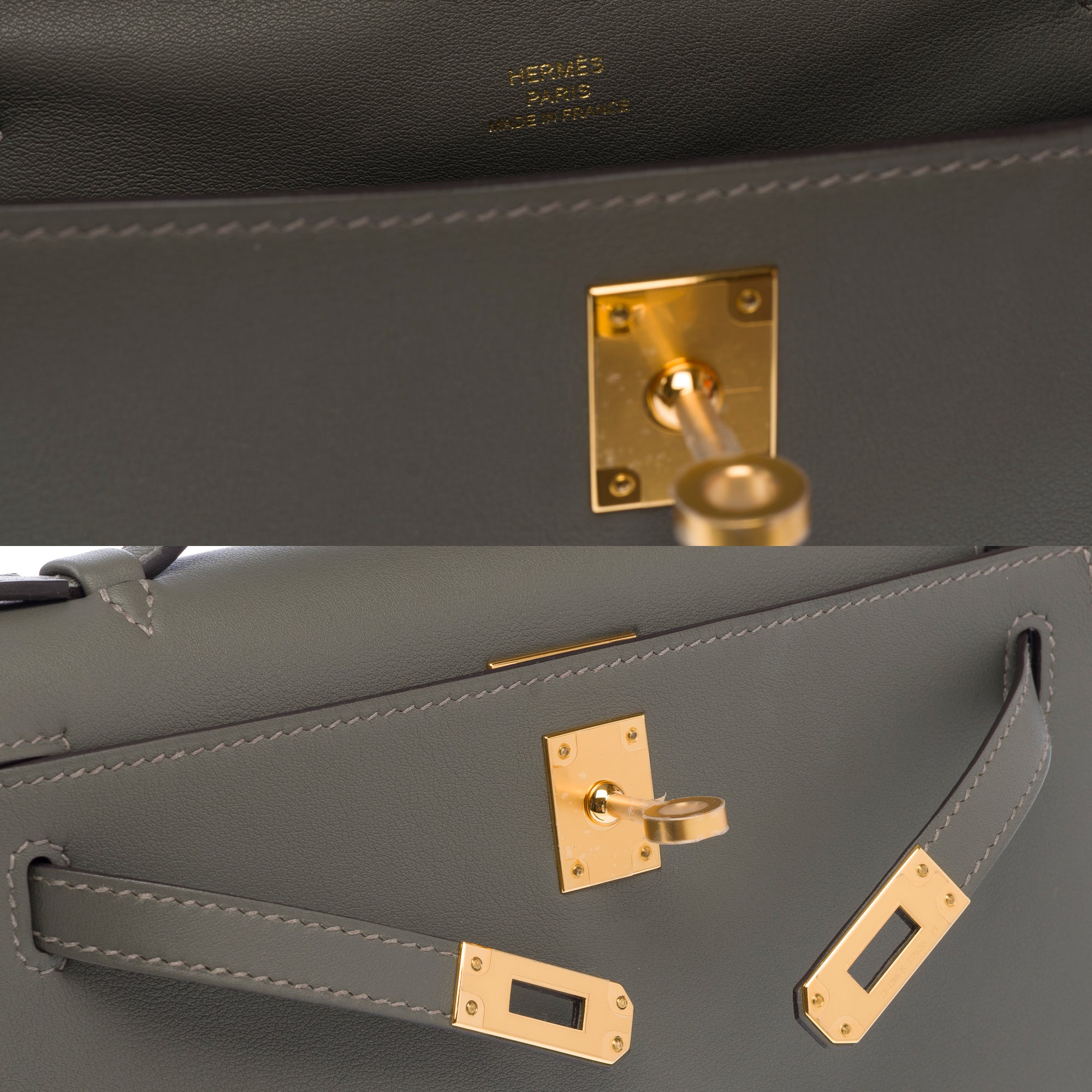 Sac HERMES Kelly Mini en Cuir Gris - 103655