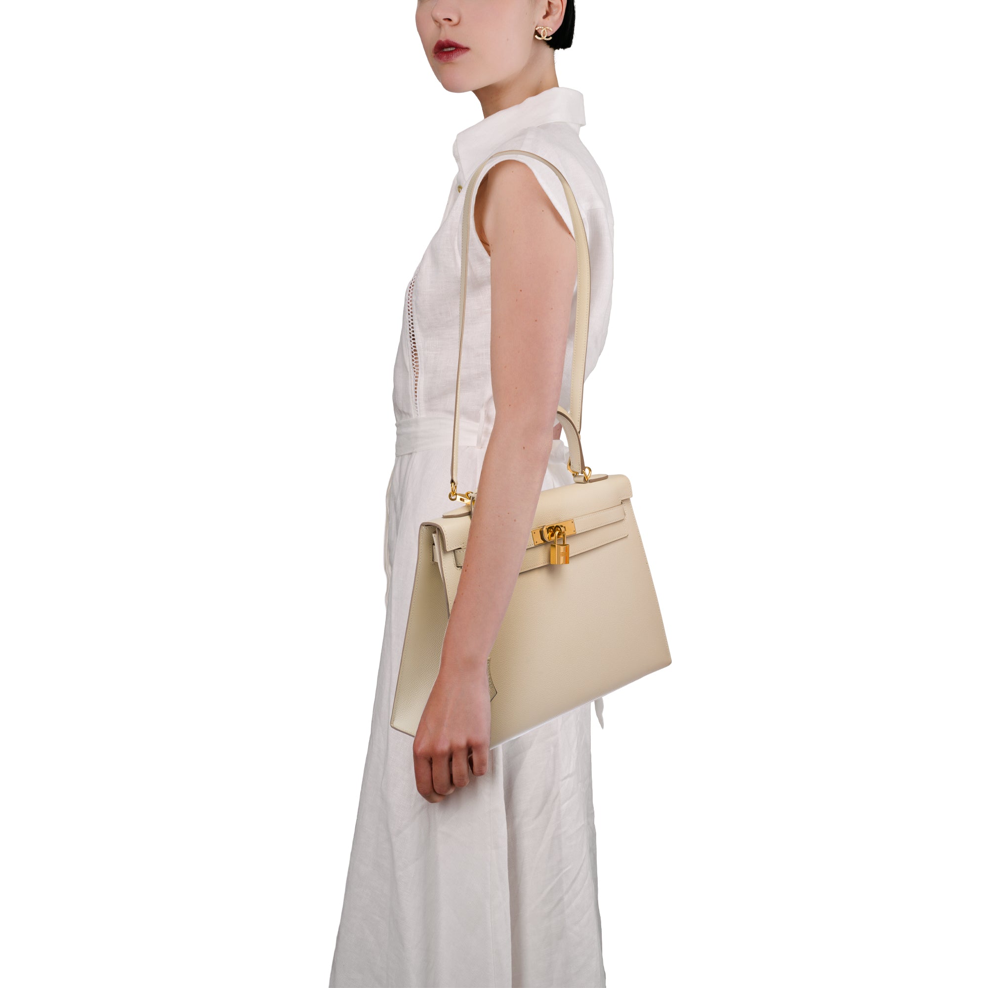 Sac HERMES Kelly 32 en Cuir Blanc - 103658