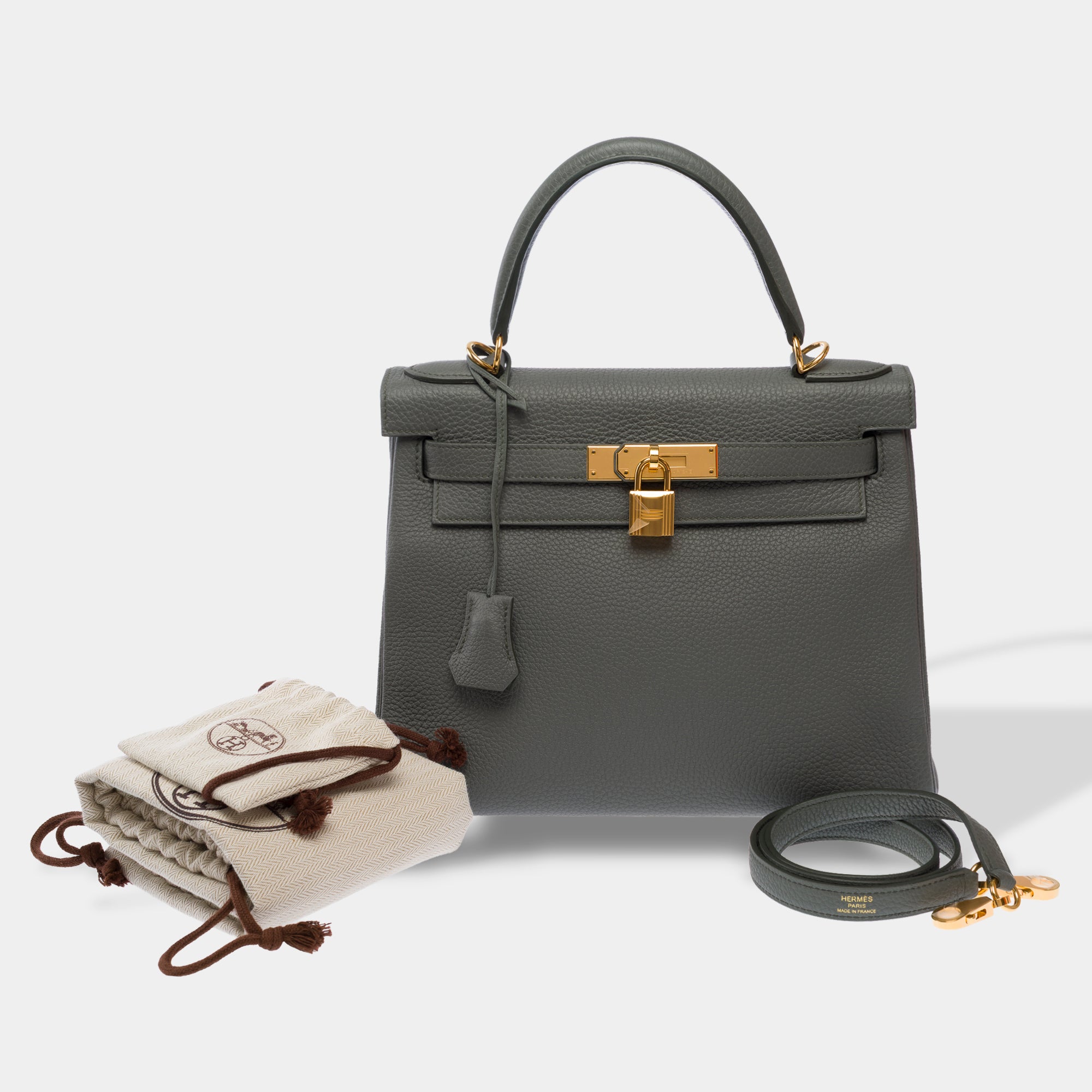 Sac HERMES Kelly 28 en Cuir Gris - 103696