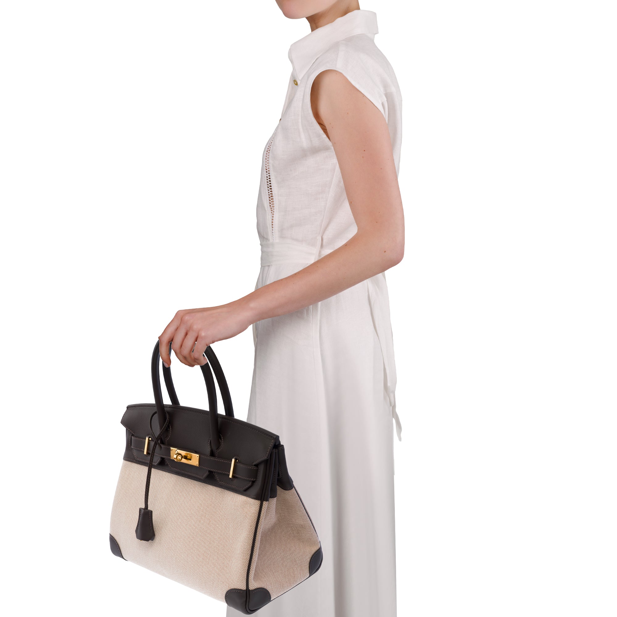 Sac HERMES Birkin 30 en Toile Blanc - 103714