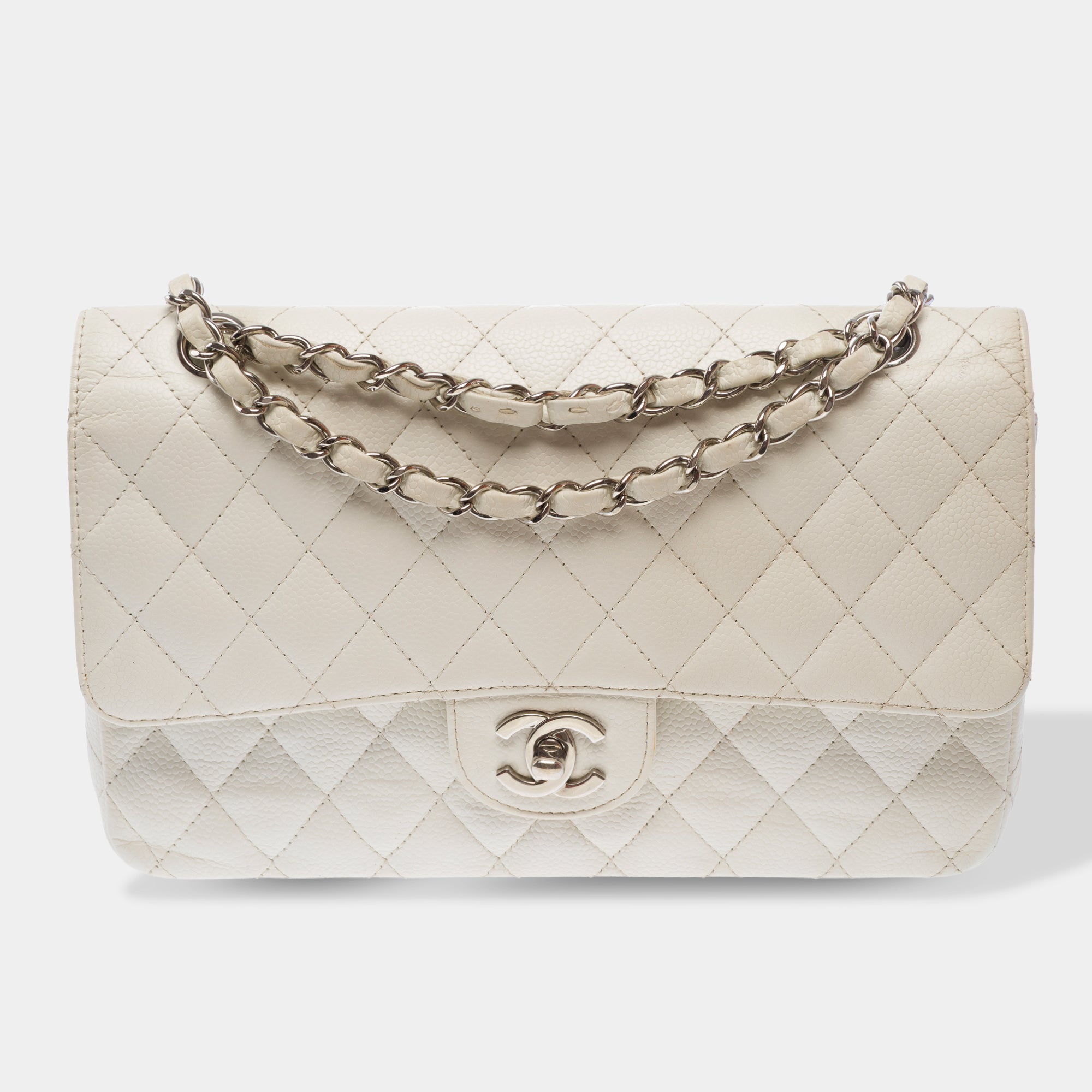 Sac CHANEL Timeless/Classique en Cuir Blanc - 103719