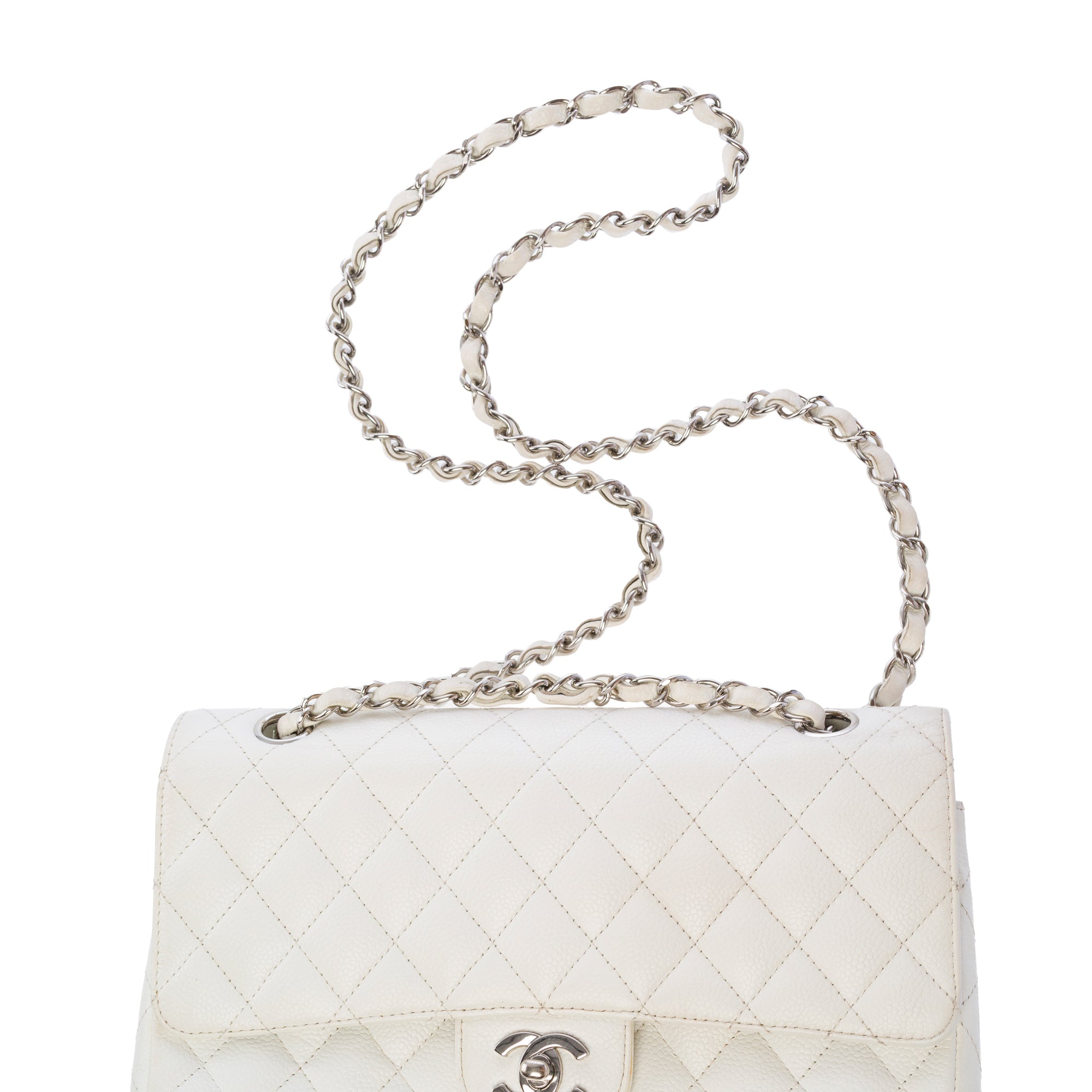 Sac CHANEL Timeless/Classique en Cuir Blanc - 103719