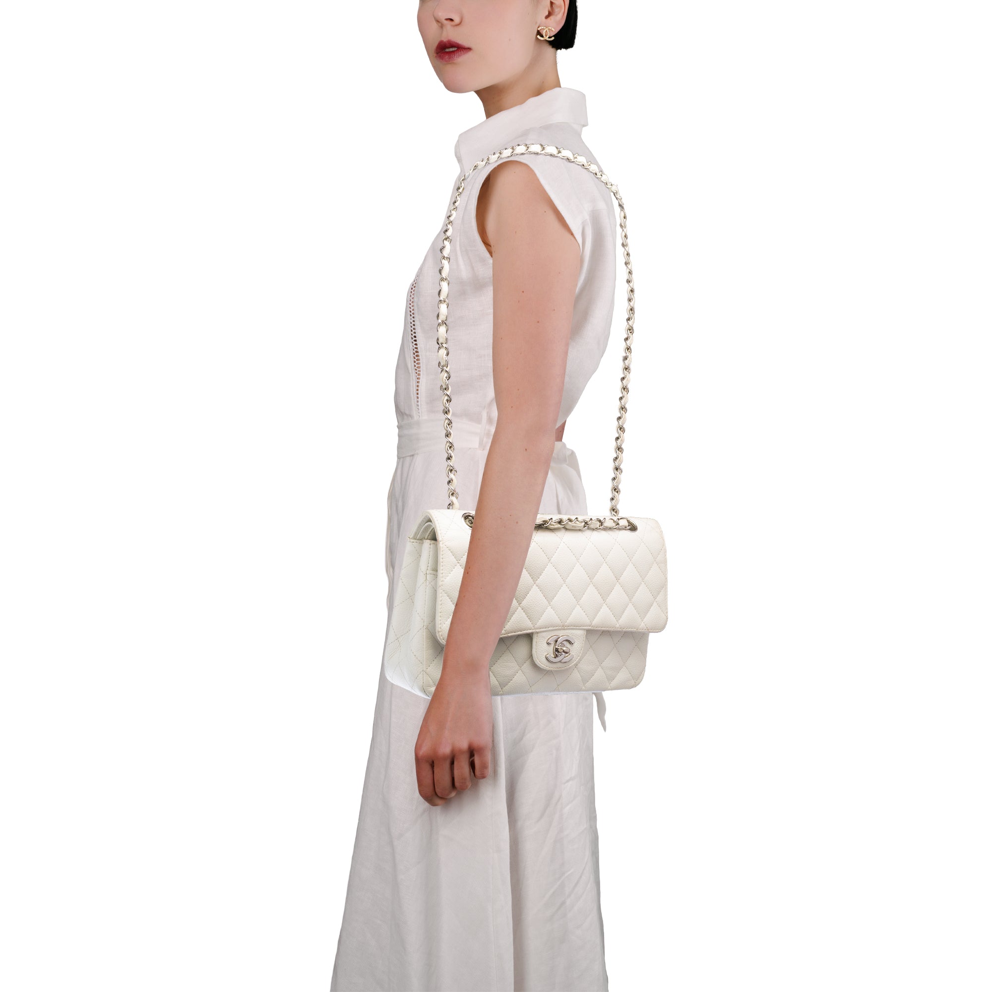Sac CHANEL Timeless/Classique en Cuir Blanc - 103719
