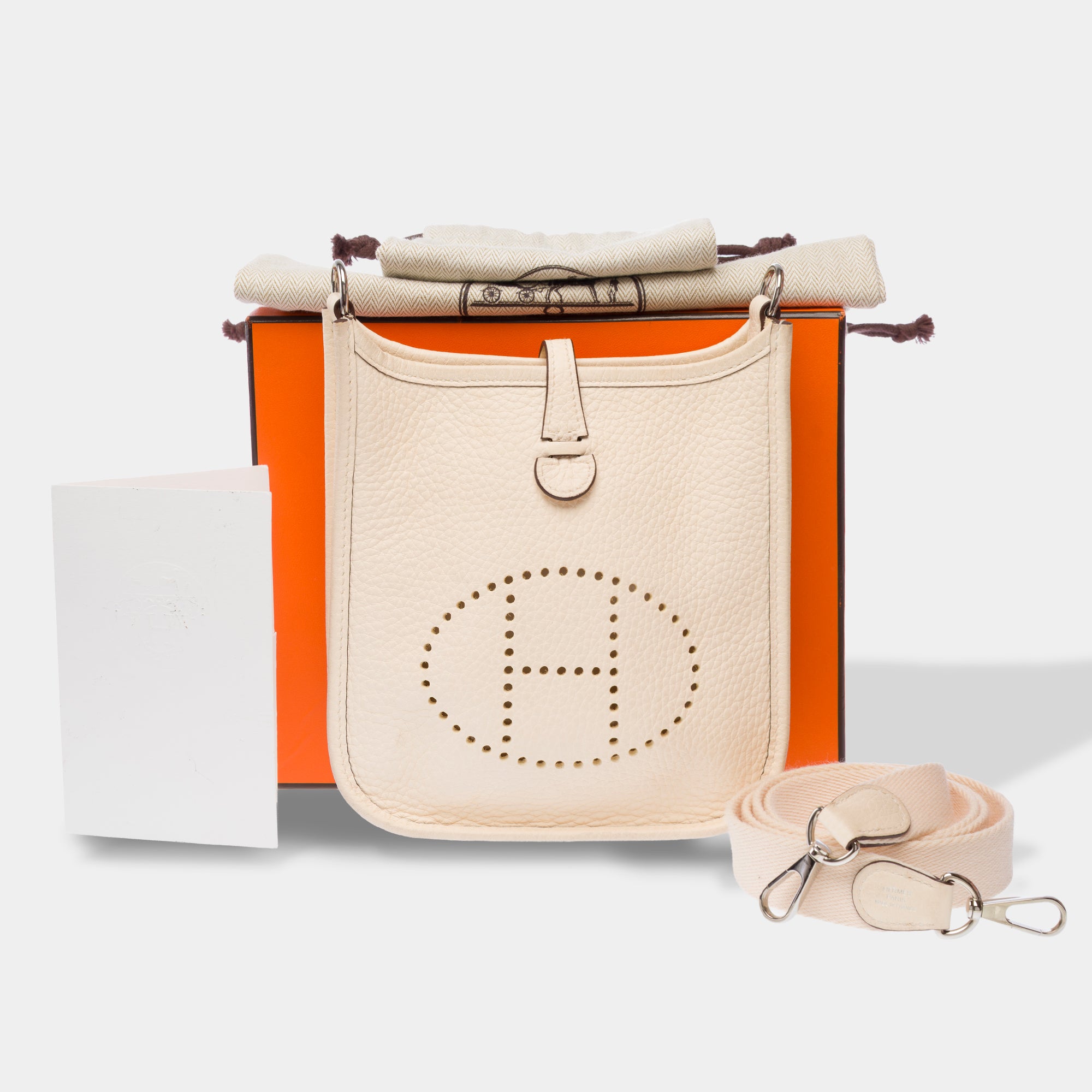 Sac HERMES Mini Evelyne en Cuir Blanc - 103768