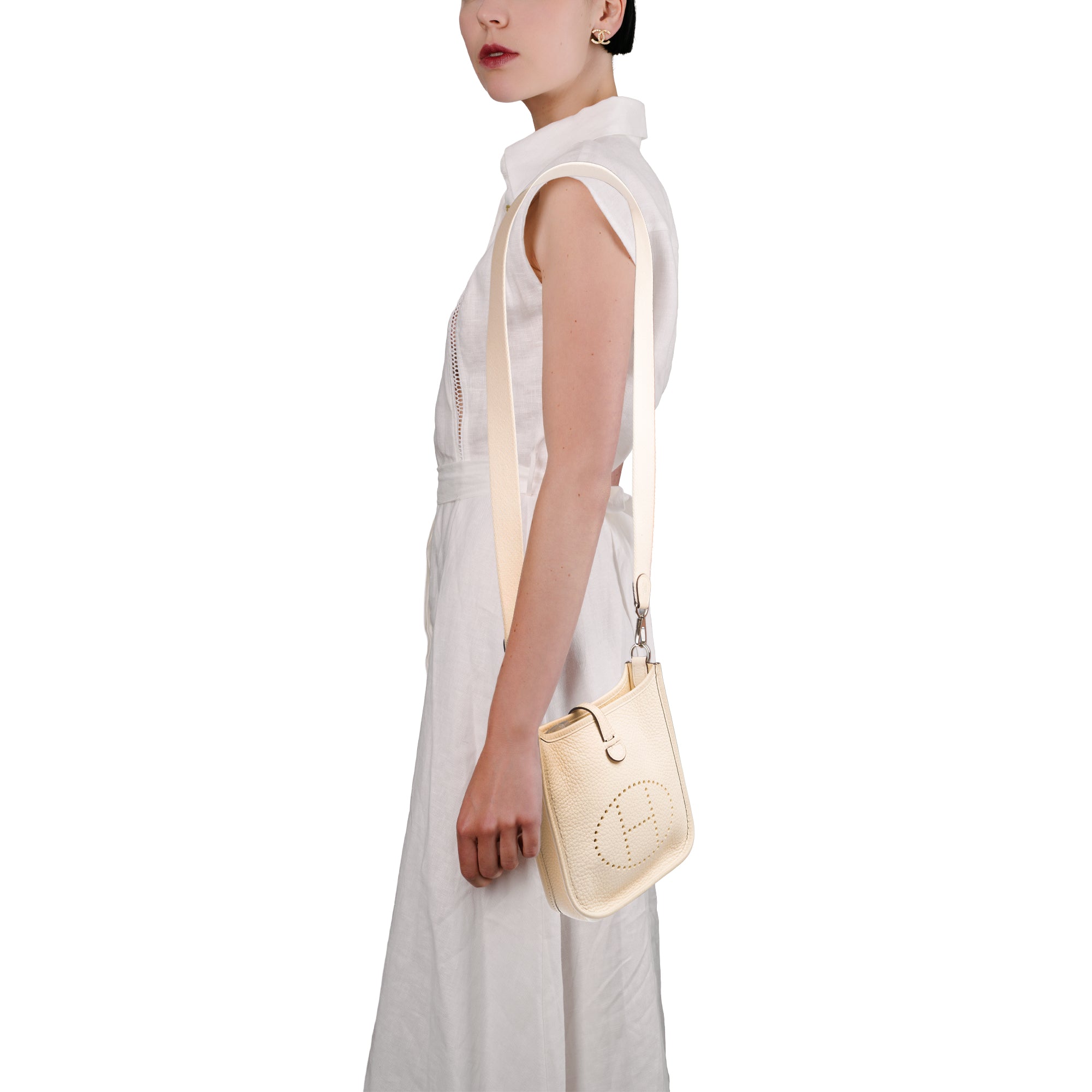 Sac HERMES Mini Evelyne en Cuir Blanc - 103768