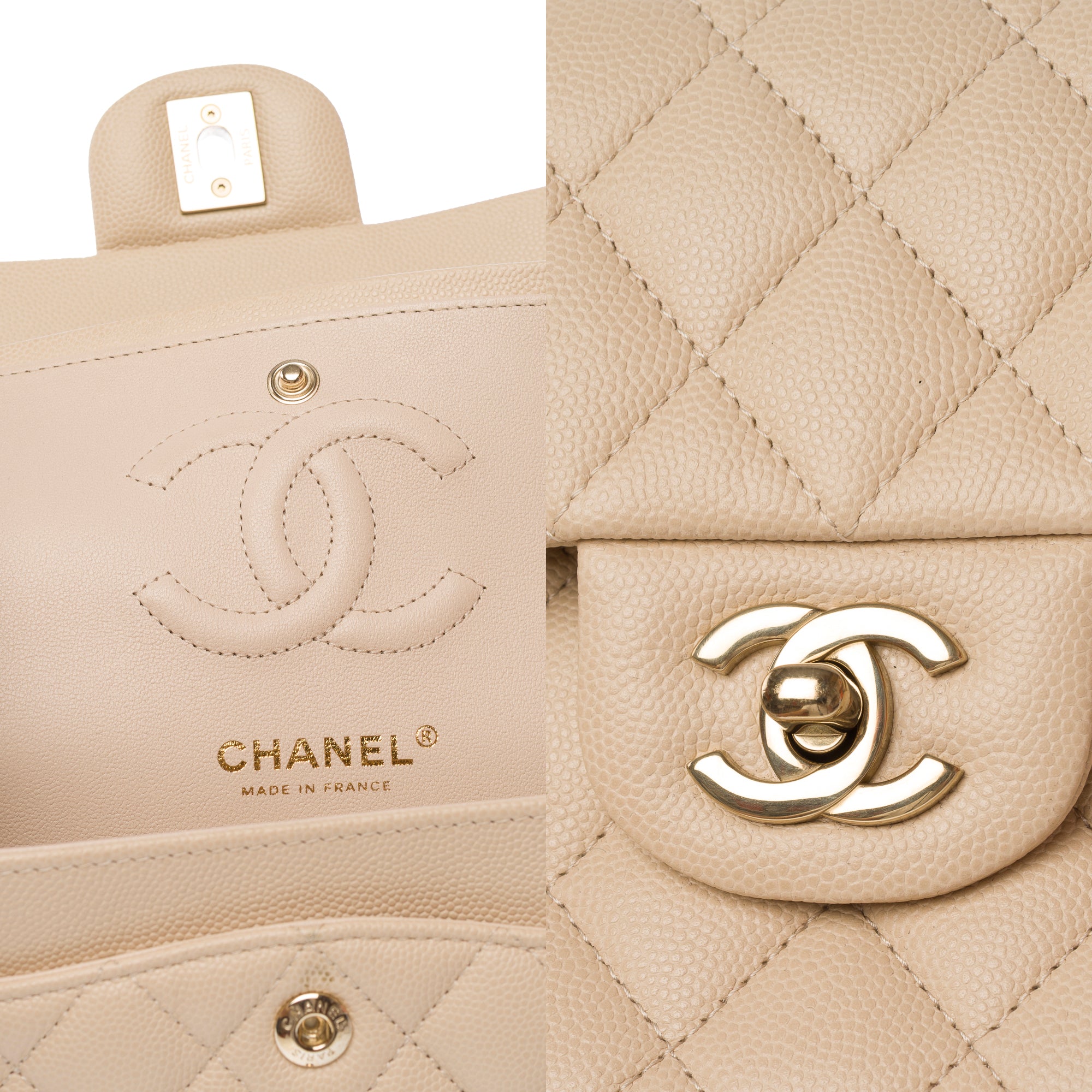Sac CHANEL Timeless/Classique en Cuir Beige - 103775