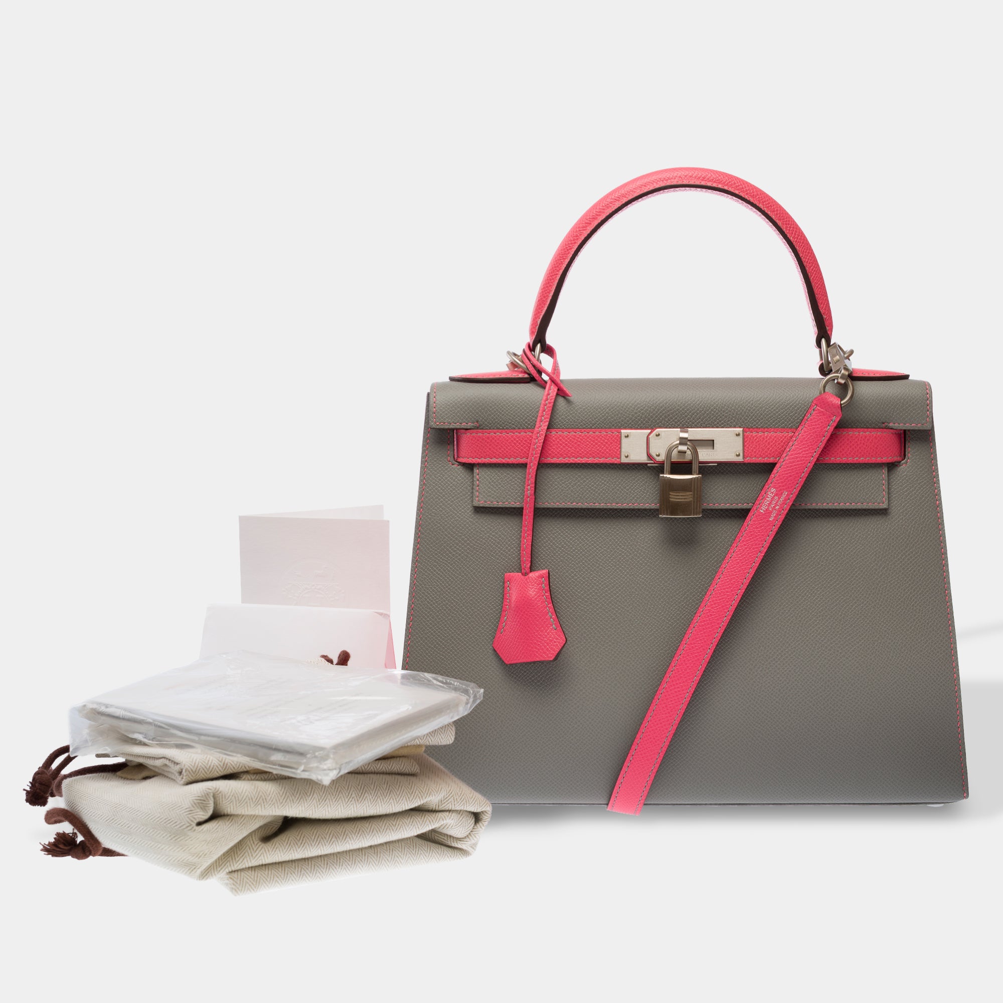 Sac HERMES Kelly 28 en Cuir Gris - 103792