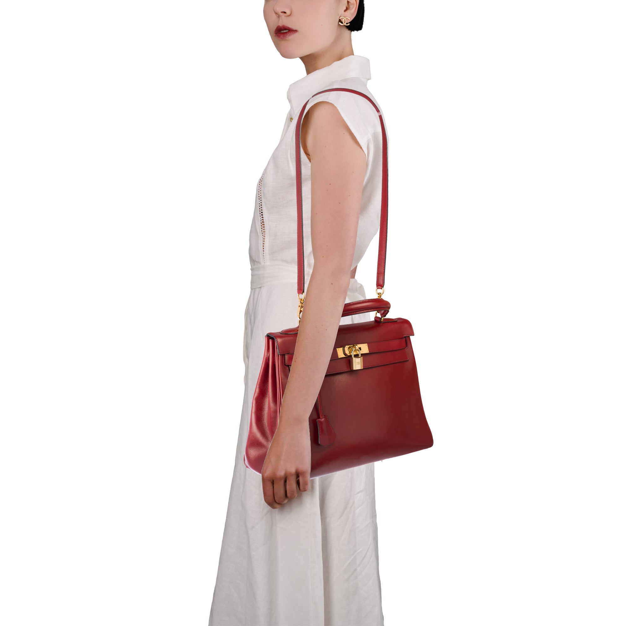 Sac HERMES Kelly 32 en Cuir Bordeaux - 103788