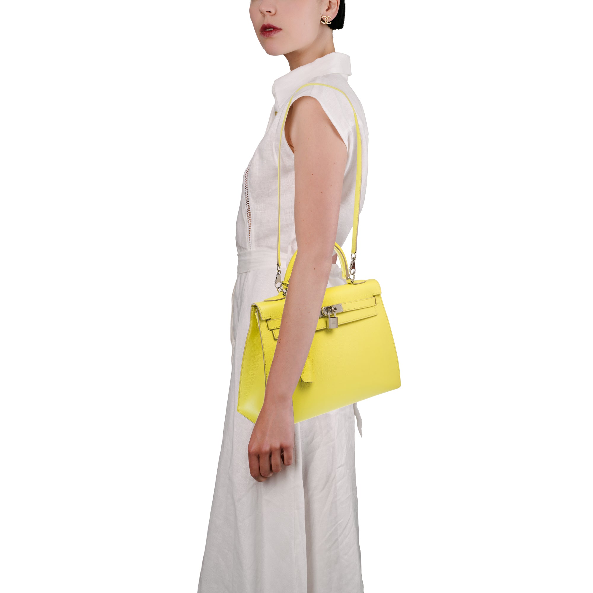 Sac HERMES Kelly 32 en Cuir Jaune - 103818