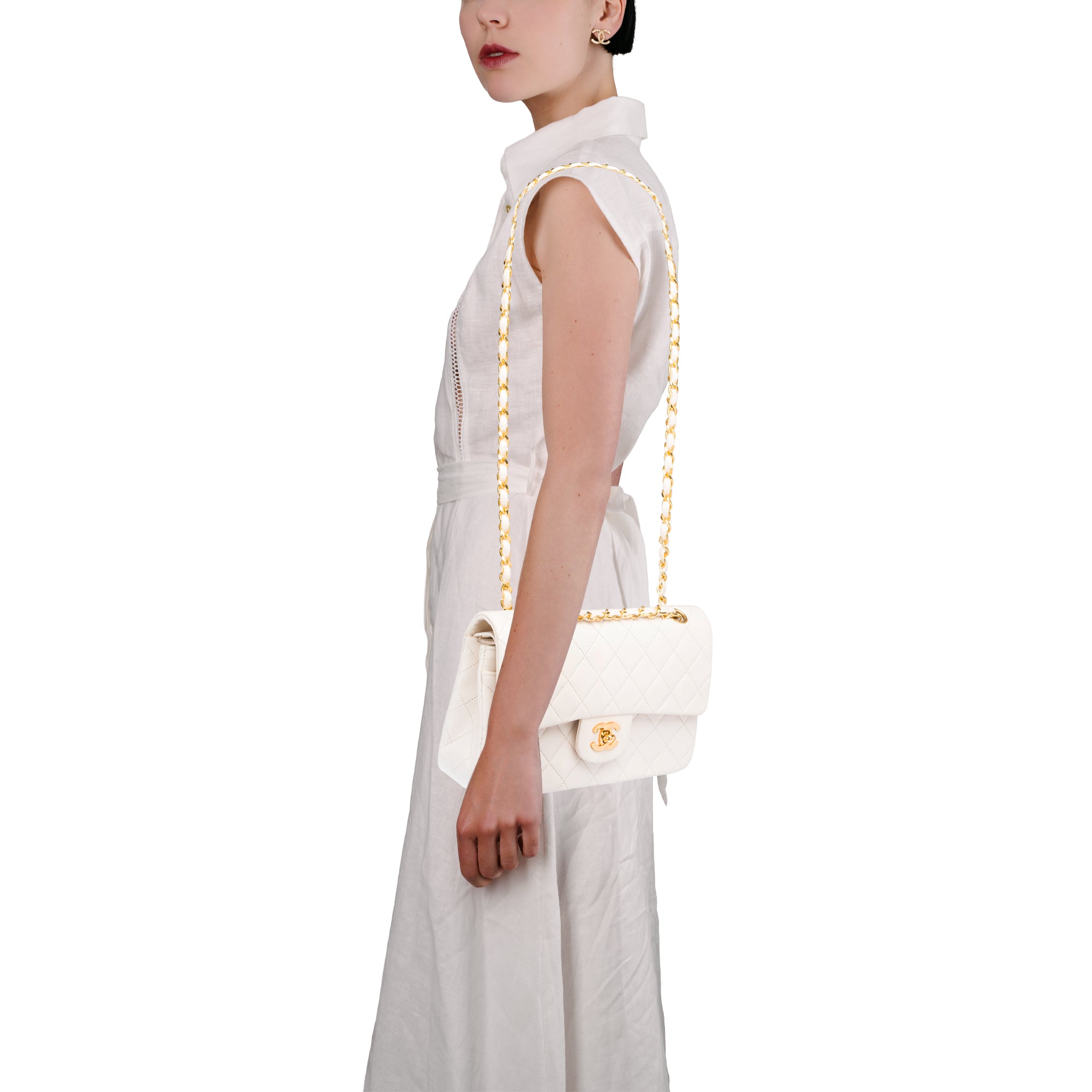 Sac CHANEL Timeless/Classique en Cuir Blanc - 103866