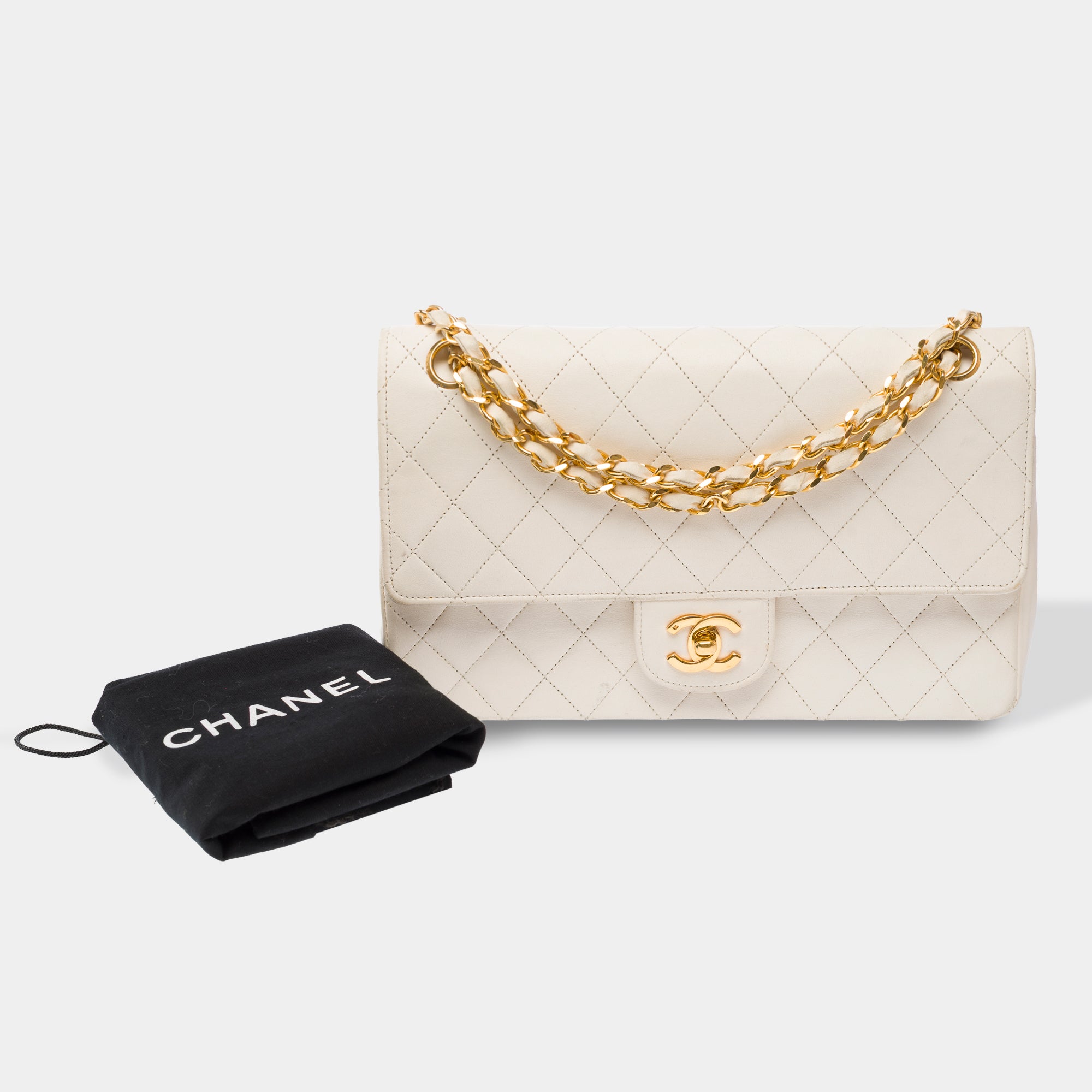 Sac CHANEL Timeless/Classique en Cuir Blanc - 103860