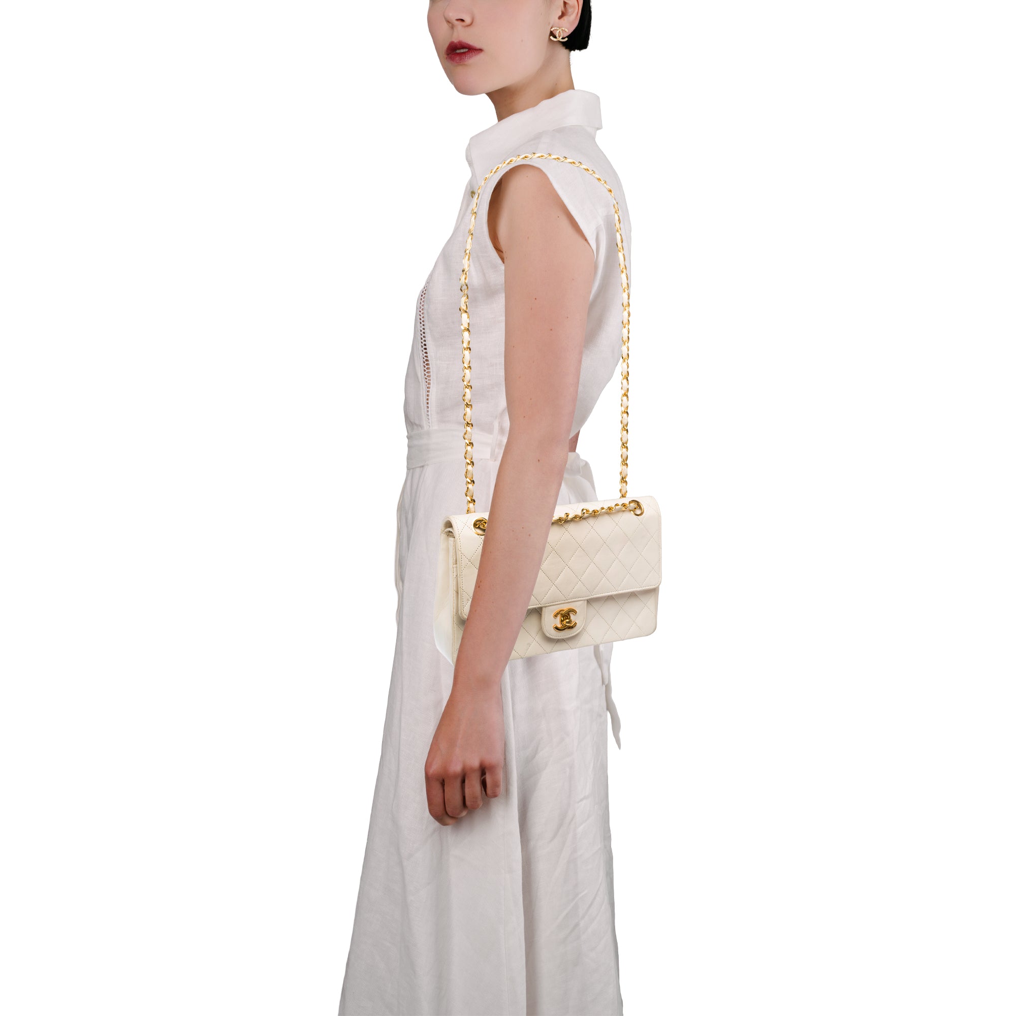 Sac CHANEL Timeless/Classique en Cuir Blanc - 103860