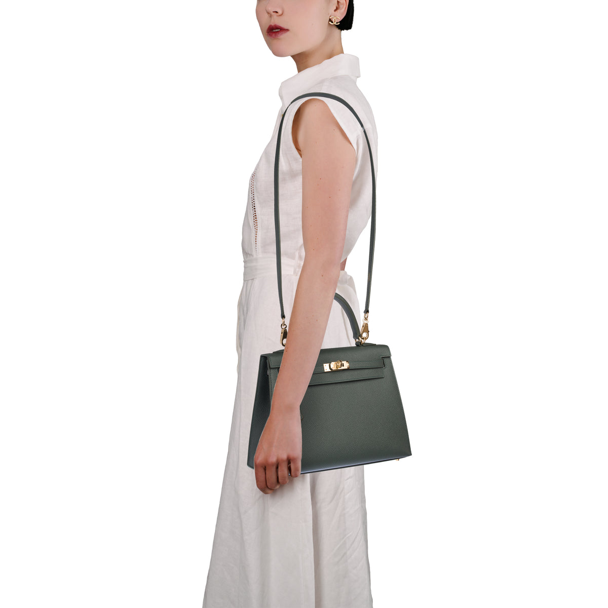 Sac HERMES Kelly 25 en Cuir Vert - 103894