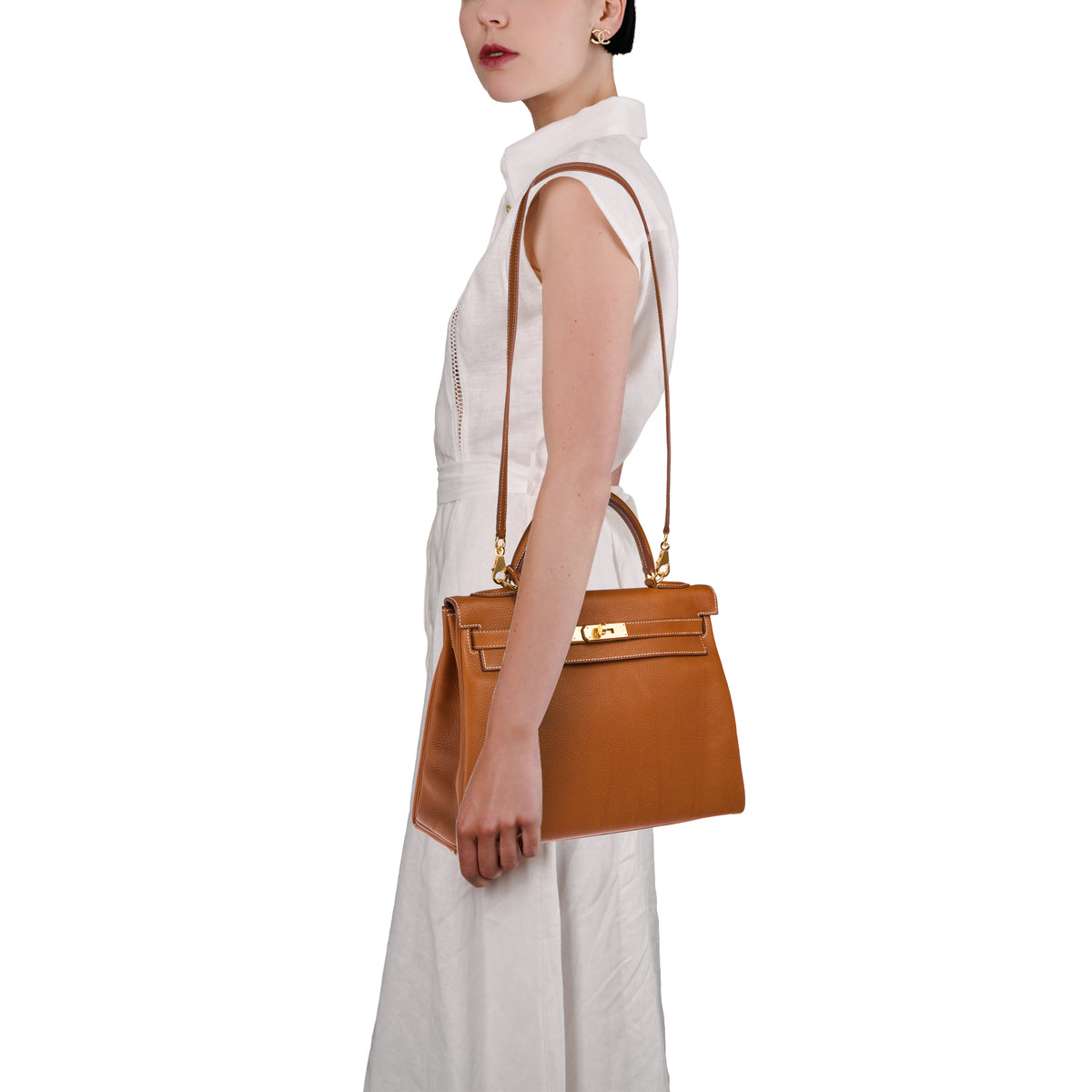 Sac HERMES Kelly 32 en Cuir Doré - 103915