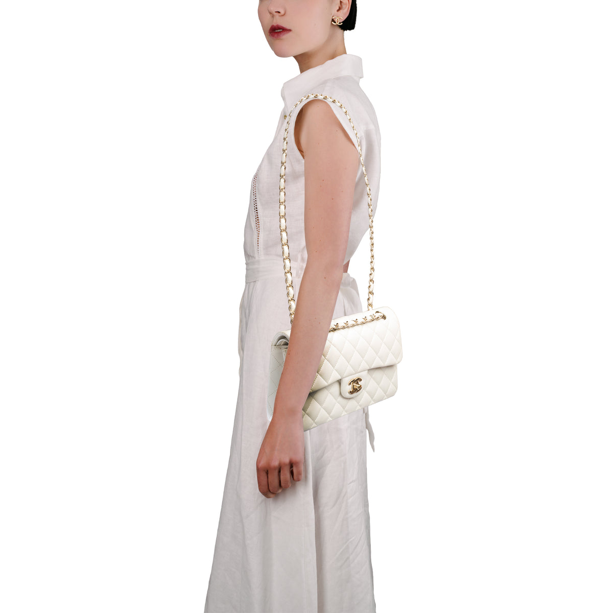 Sac CHANEL Timeless/Classique en Cuir Blanc - 103935