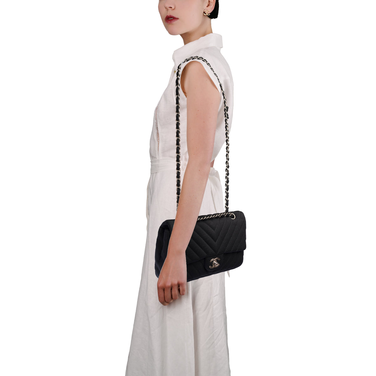 Sac CHANEL Timeless/Classique en Coton Noir - 103937