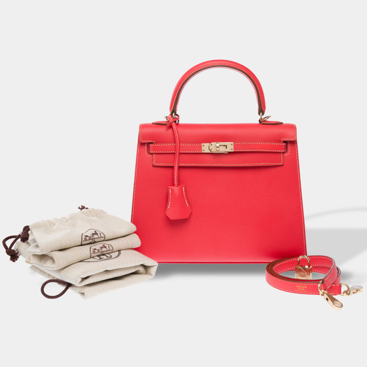 Sac HERMES Kelly 25 en Cuir Rose - 103988