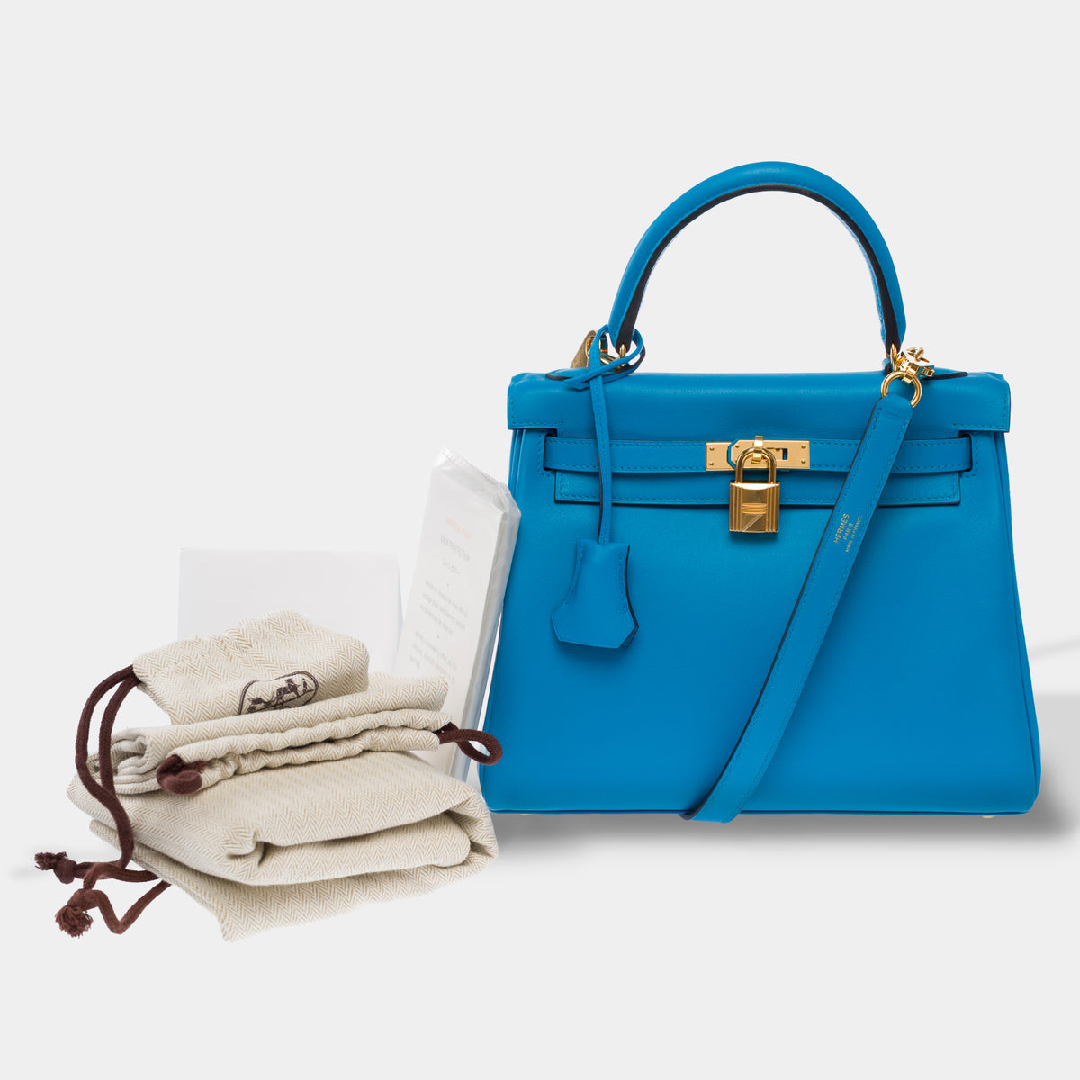 Sac HERMES Kelly 25 en Cuir Bleu - 103990