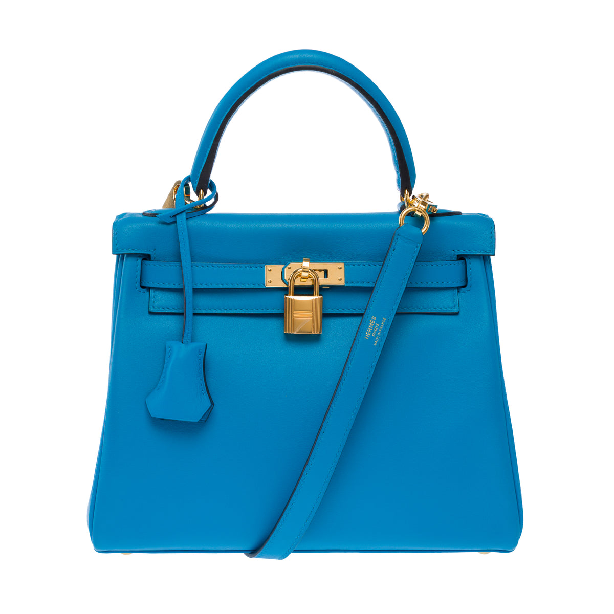 Sac HERMES Kelly 25 en Cuir Bleu - 103990