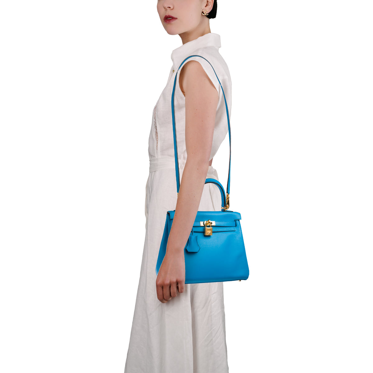 Sac HERMES Kelly 25 en Cuir Bleu - 103990