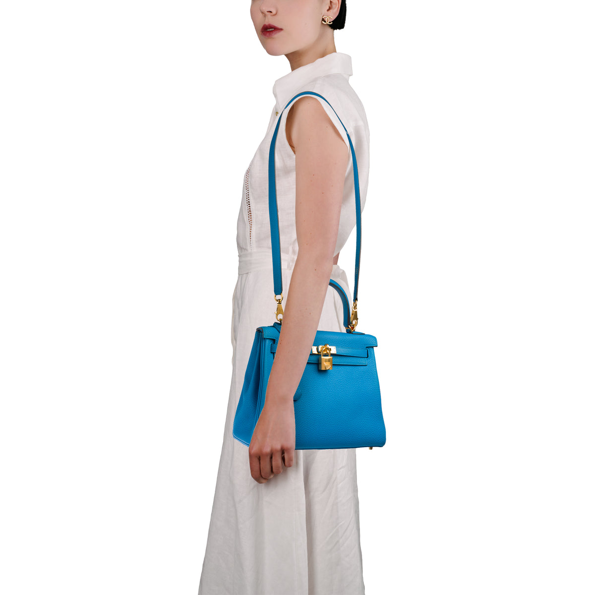 Sac HERMES Kelly 25 en Cuir Bleu - 103992
