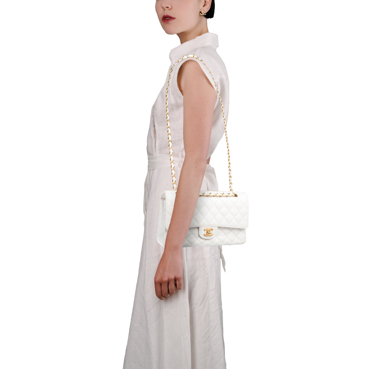 Sac CHANEL Timeless/Classique en Cuir Blanc - 103979