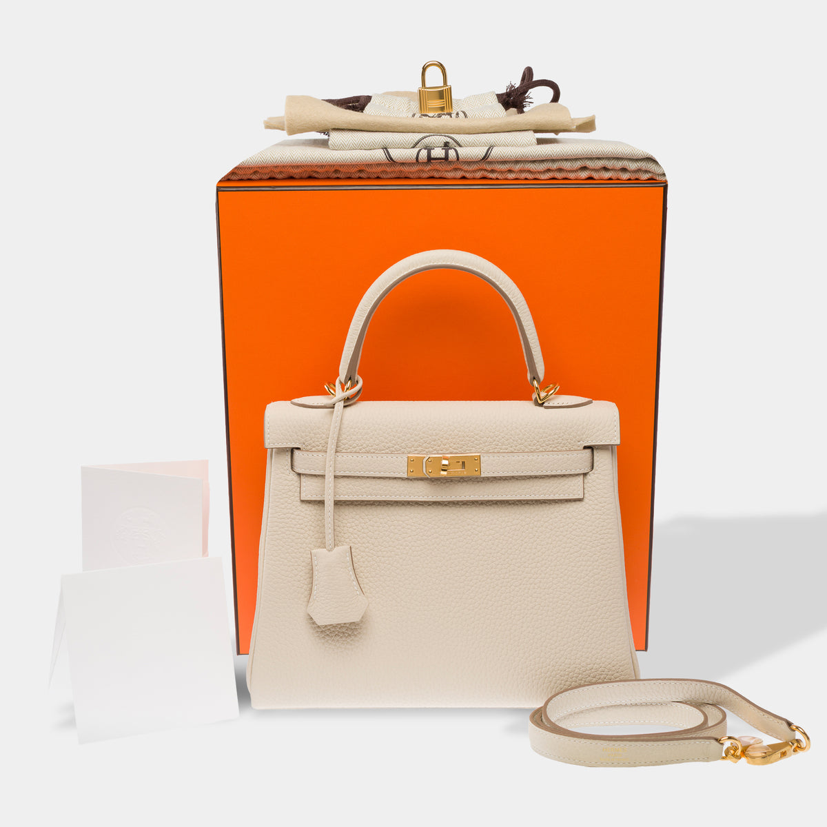 Sac HERMES Kelly 25 en Cuir Blanc - 103993
