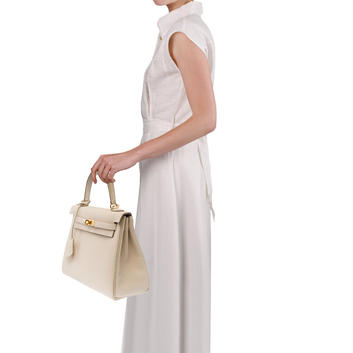Sac HERMES Kelly 25 en Cuir Blanc - 103993