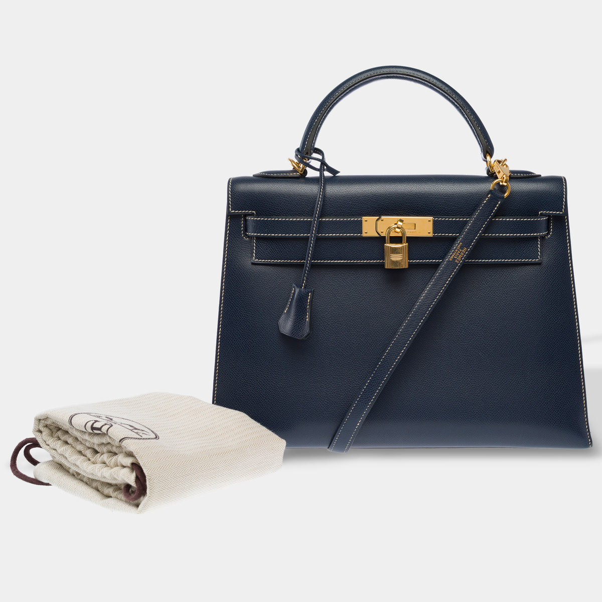 Sac HERMES Kelly 32 en Cuir Bleu Marine - 103998