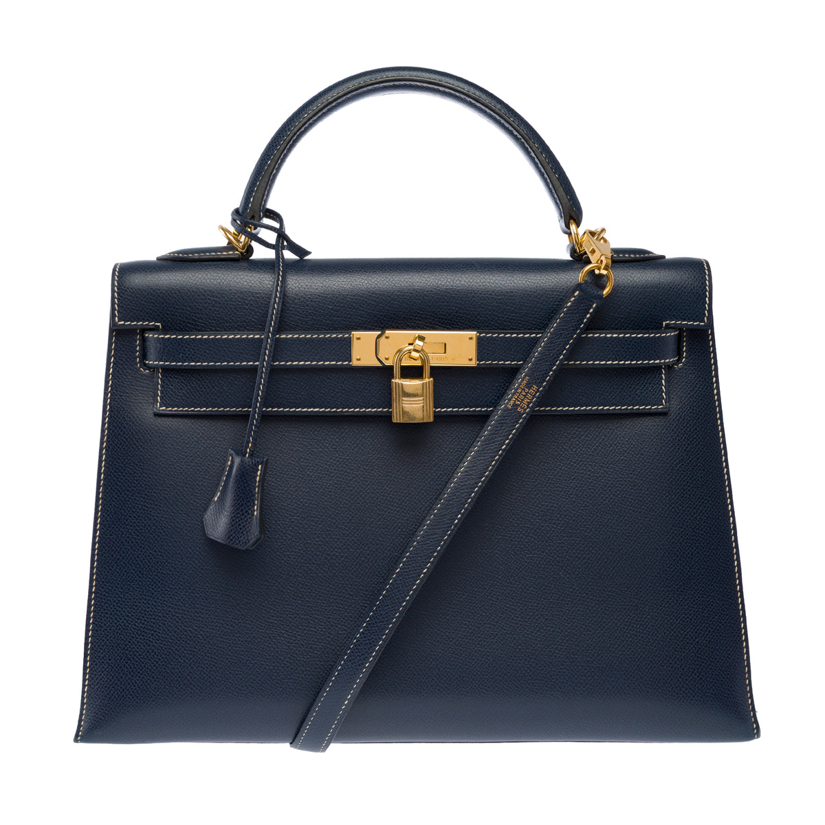 Sac HERMES Kelly 32 en Cuir Bleu Marine - 103998