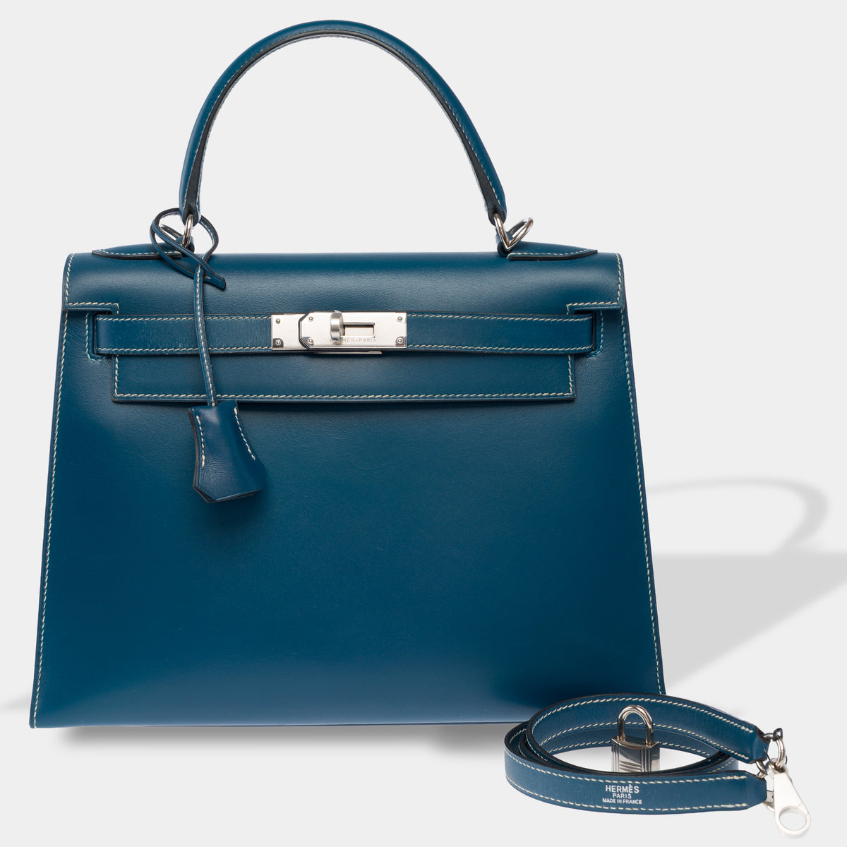 Sac HERMES Kelly 28 en Cuir Bleu - 103999