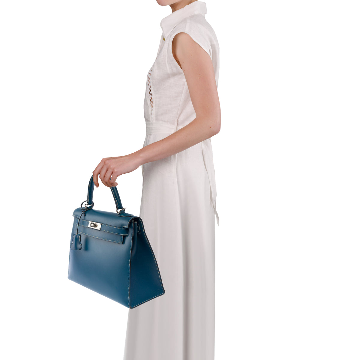 Sac HERMES Kelly 28 en Cuir Bleu - 103999