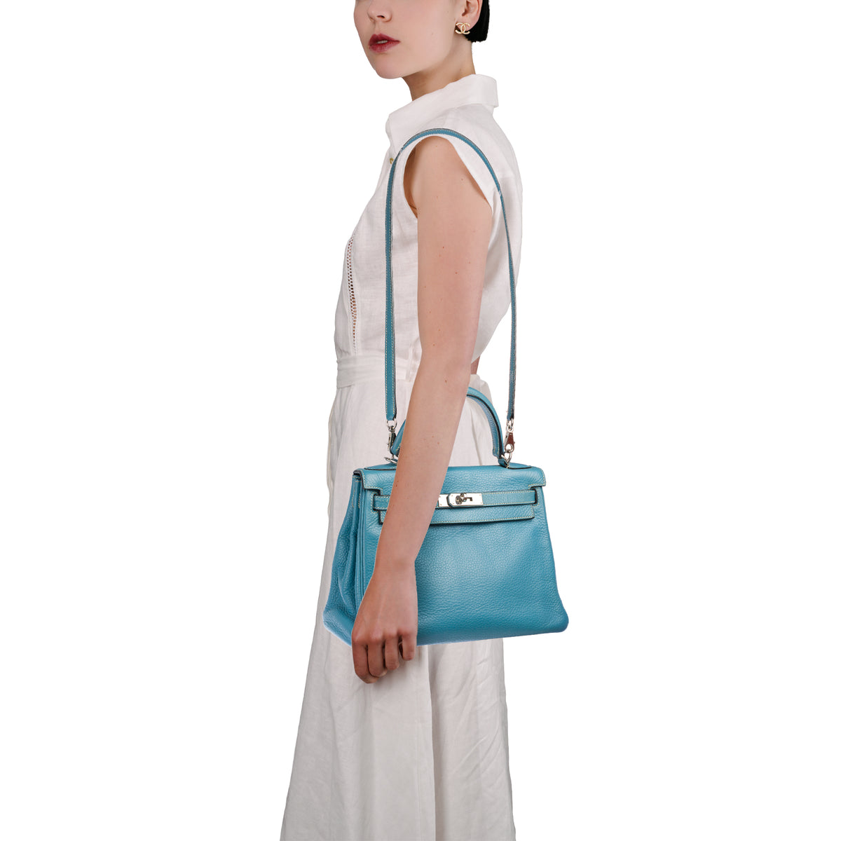 Sac HERMES Kelly 28 en Cuir Bleu - 104041
