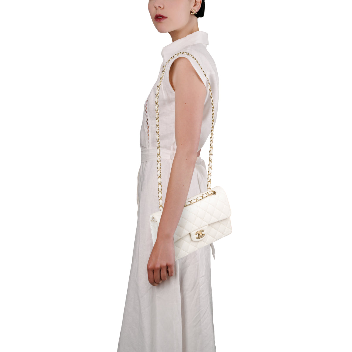 Sac CHANEL Timeless/Classique en Cuir Blanc - 104050