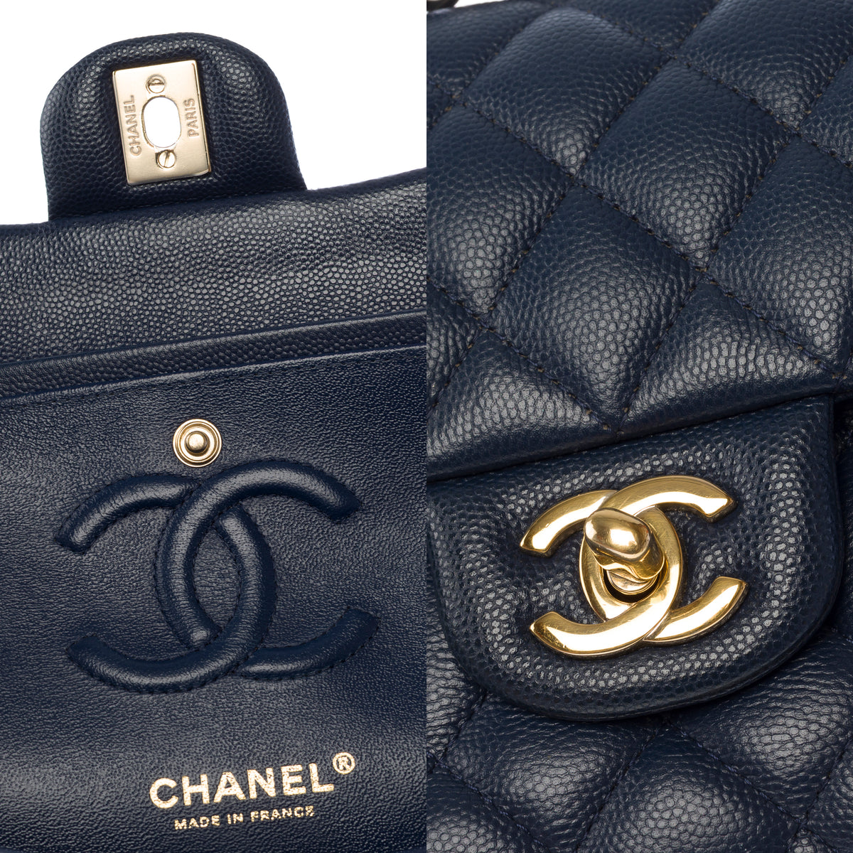 Sac CHANEL Timeless/Classique en Cuir Bleu Marine - 104049