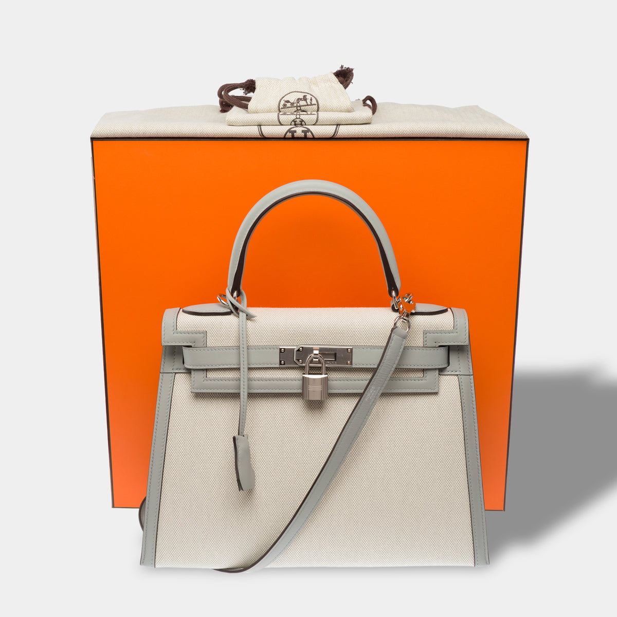 Sac HERMES Kelly 28 en Toile Gris - 104073