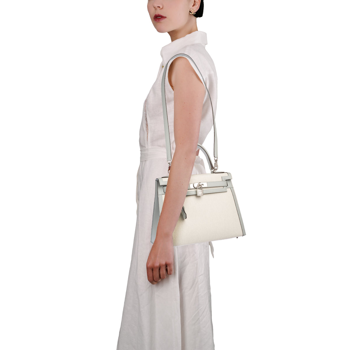Sac HERMES Kelly 28 en Toile Gris - 104073