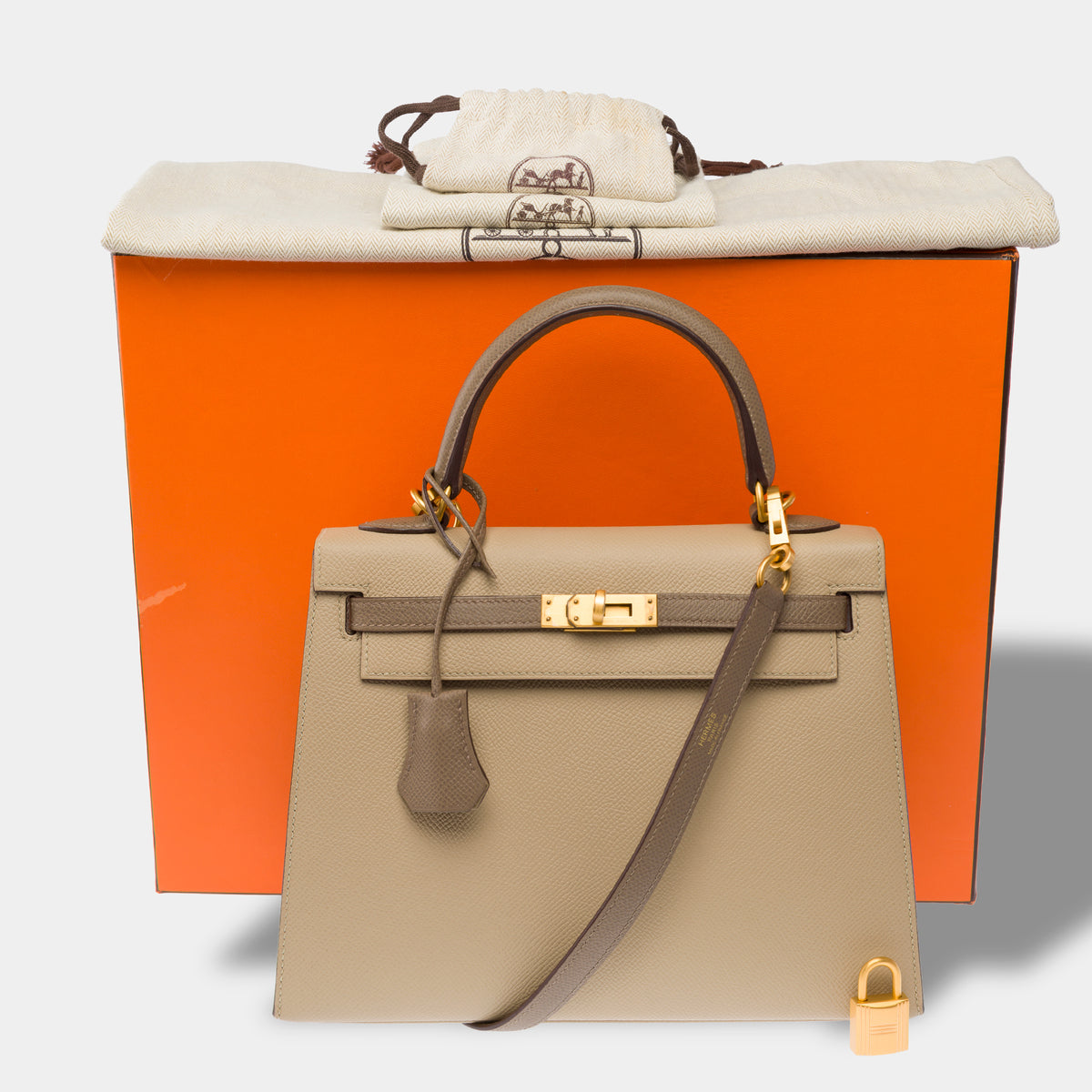 Sac HERMES Kelly 25 en Cuir Beige - 104075