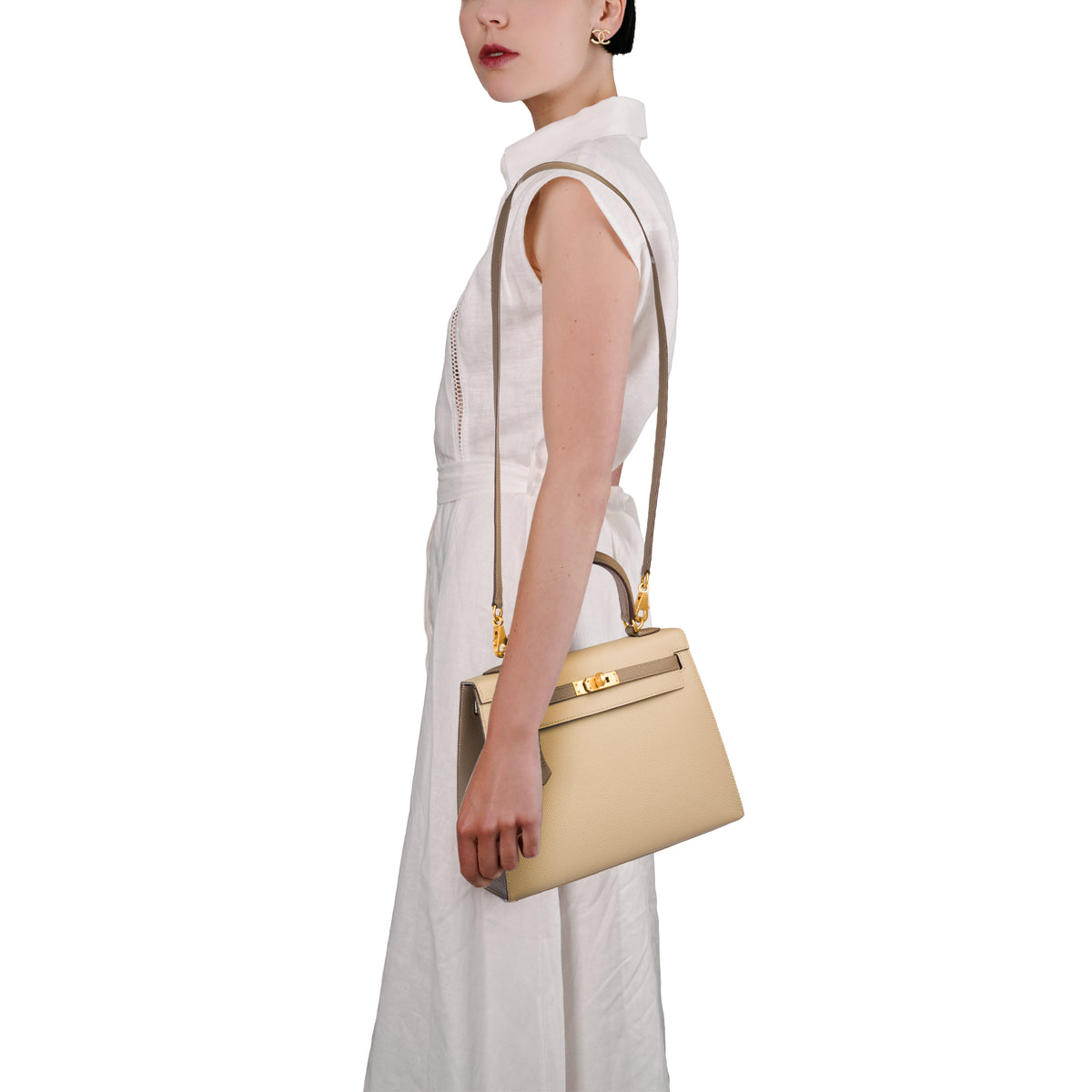 Sac HERMES Kelly 25 en Cuir Beige - 104075