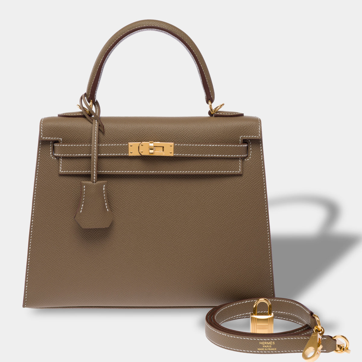 Sac HERMES Kelly 25 en Cuir Étoupe - 104076